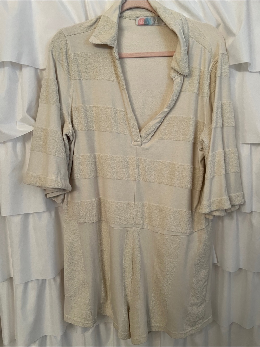 Free People Beach Casual Cream Terry Polo Romper Large